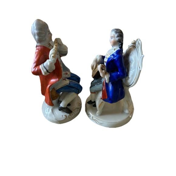 VTG Occupied Japan Porcelain Figurines Man Playing Music 1940s 50s GOLD Trim - Picture 3 of 16